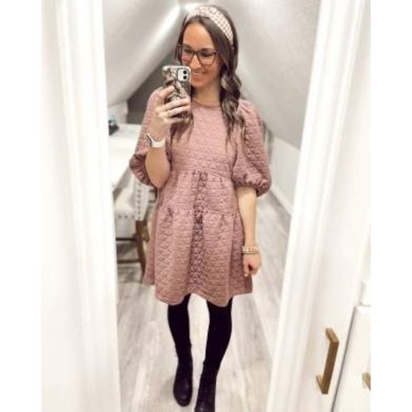 A New Day Women Knit Dress Large Quilted Purple Half Sleeve Mini Soft Tiered New - Picture 6 of 12
